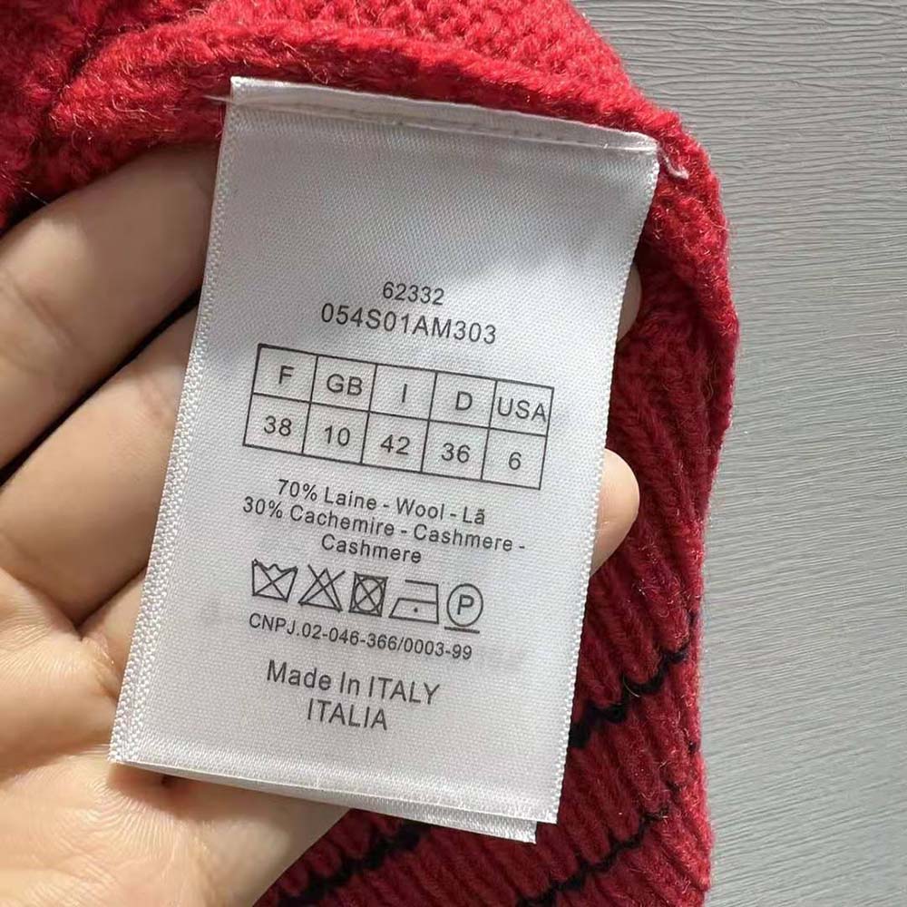 Dior Women Christian Dior Short-Sleeved Sweater Red Cashmere and Wool Knit