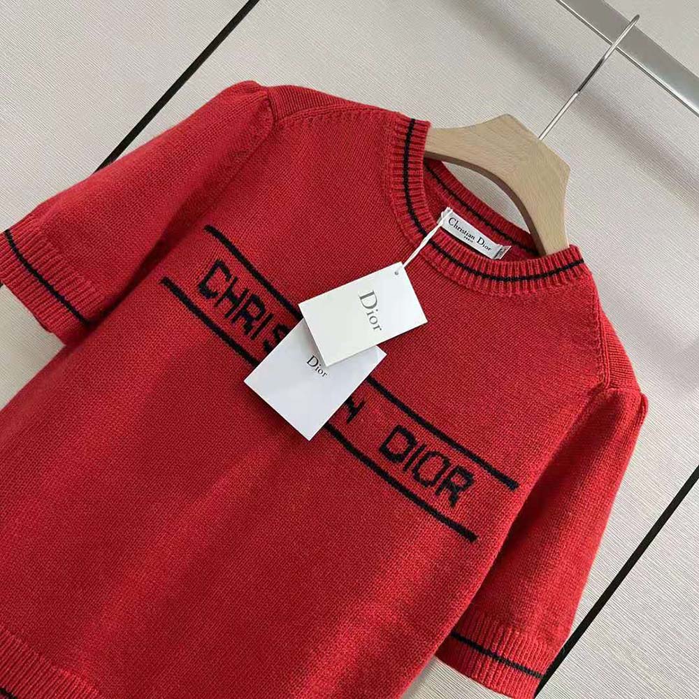 Dior Women Christian Dior Short-Sleeved Sweater Red Cashmere and Wool Knit