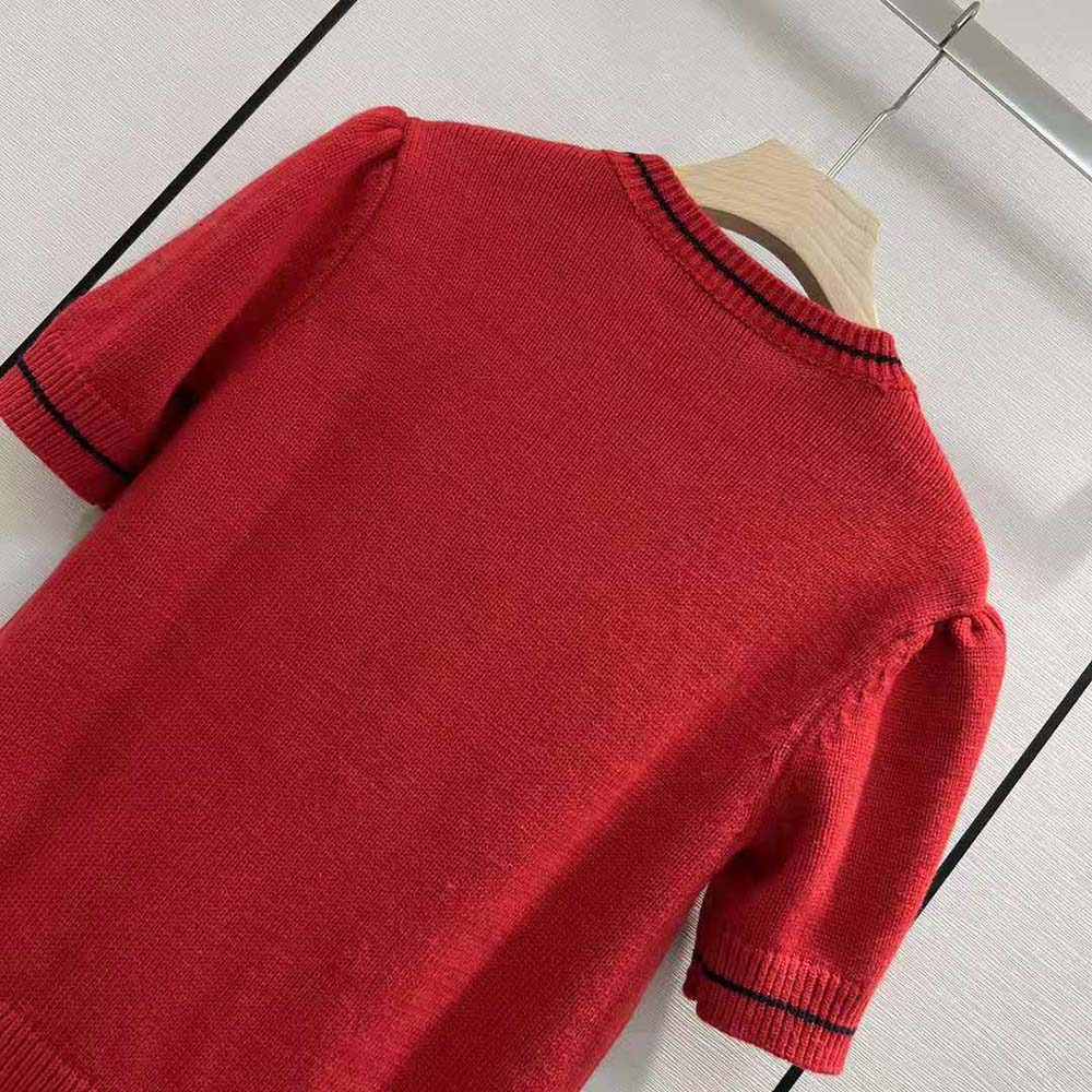 Dior Women Christian Dior Short-Sleeved Sweater Red Cashmere and Wool Knit