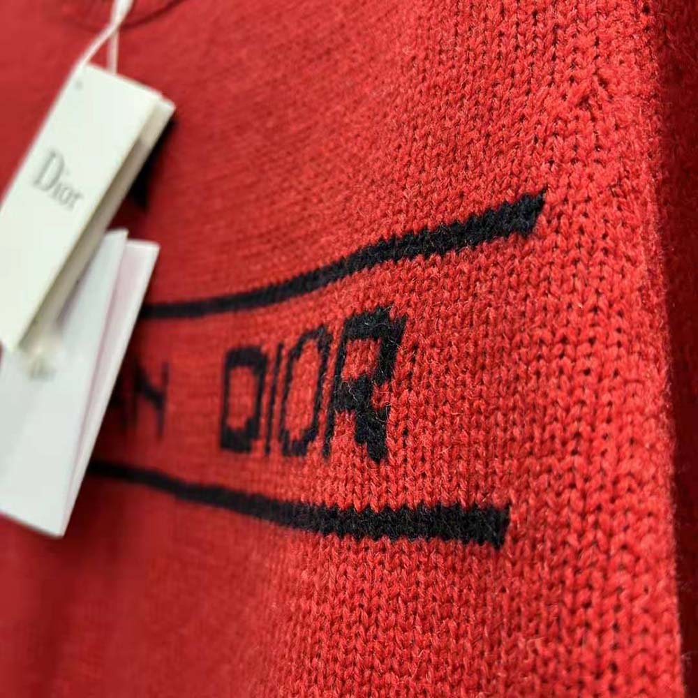 Dior Women Christian Dior Short-Sleeved Sweater Red Cashmere and Wool Knit