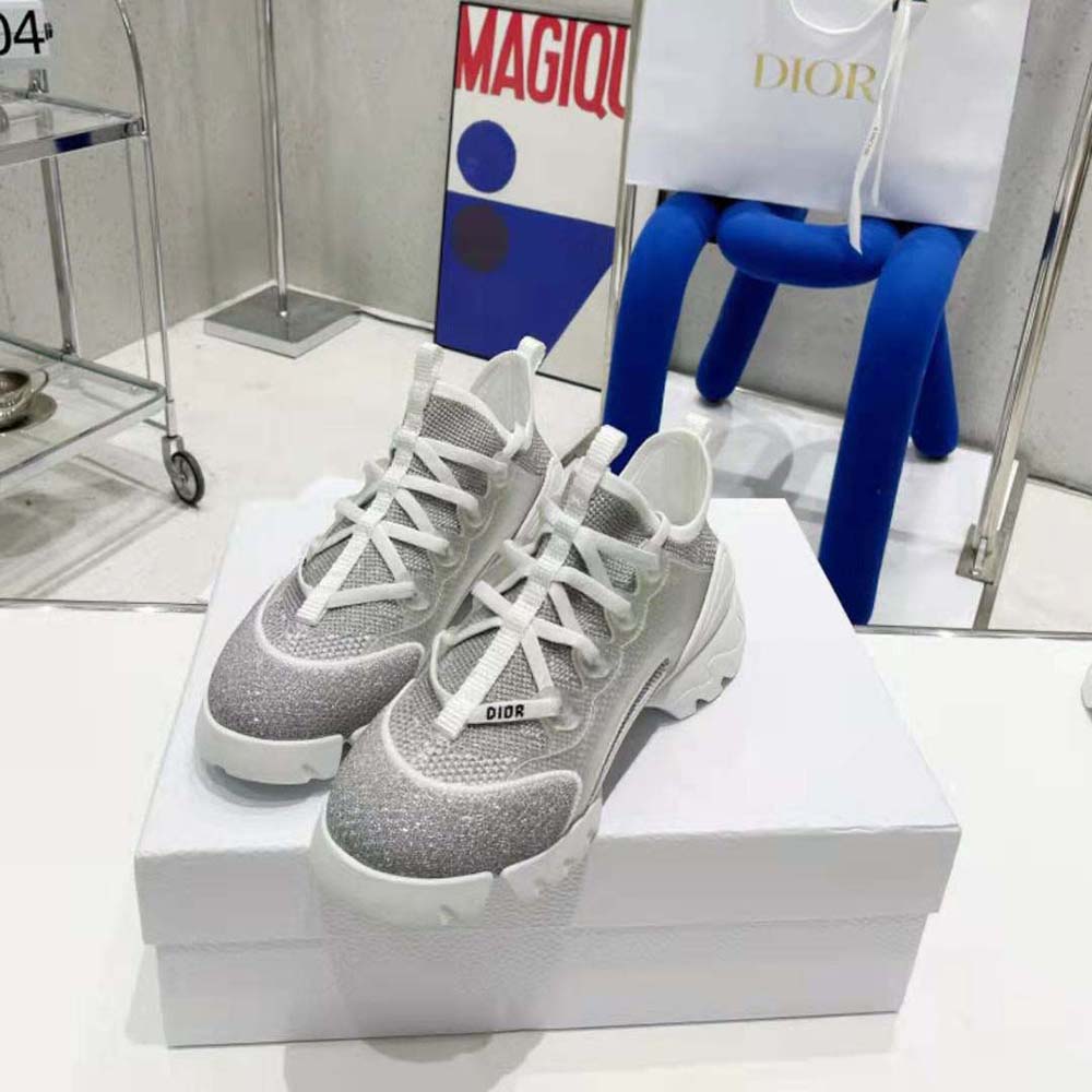 Dior Women D-Connect Sneaker Silver-Tone Laminated Mesh