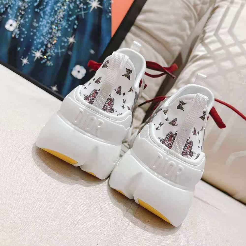 Dior Women D-Connect Sneaker White Technical Fabric and Multicolor Butterfly Motif