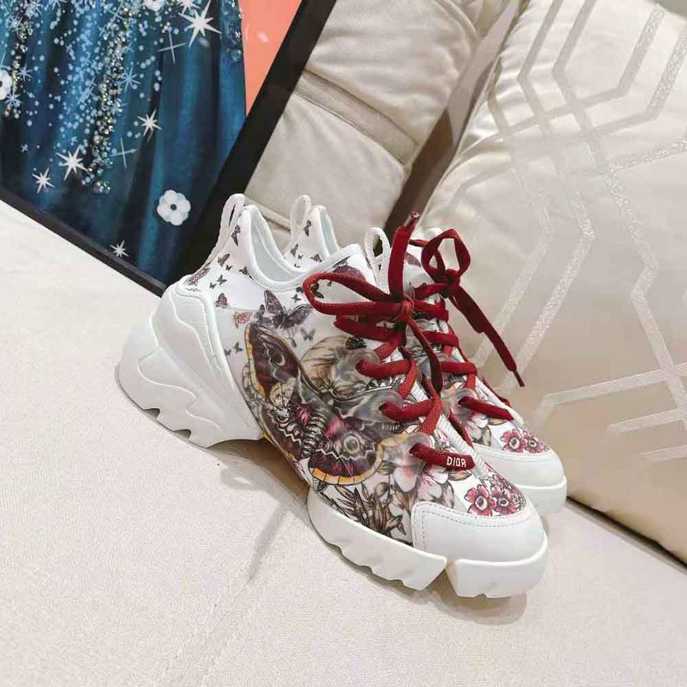 Dior Women D-Connect Sneaker White Technical Fabric and Multicolor Butterfly Motif