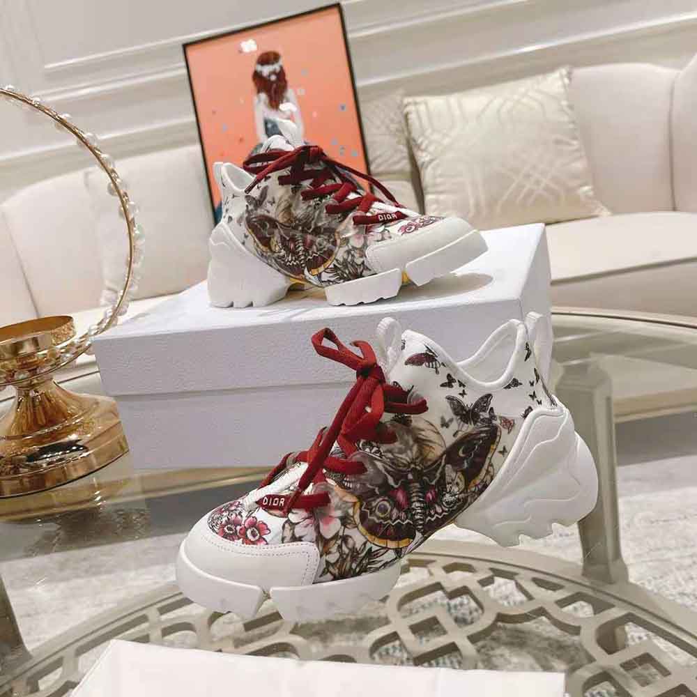 Dior Women D-Connect Sneaker White Technical Fabric and Multicolor Butterfly Motif