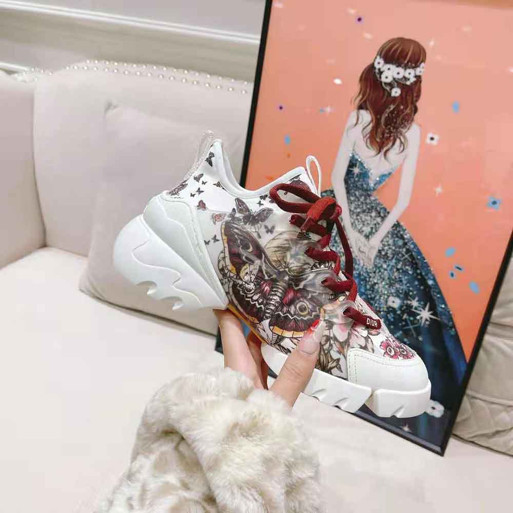 Dior Women D-Connect Sneaker White Technical Fabric and Multicolor Butterfly Motif