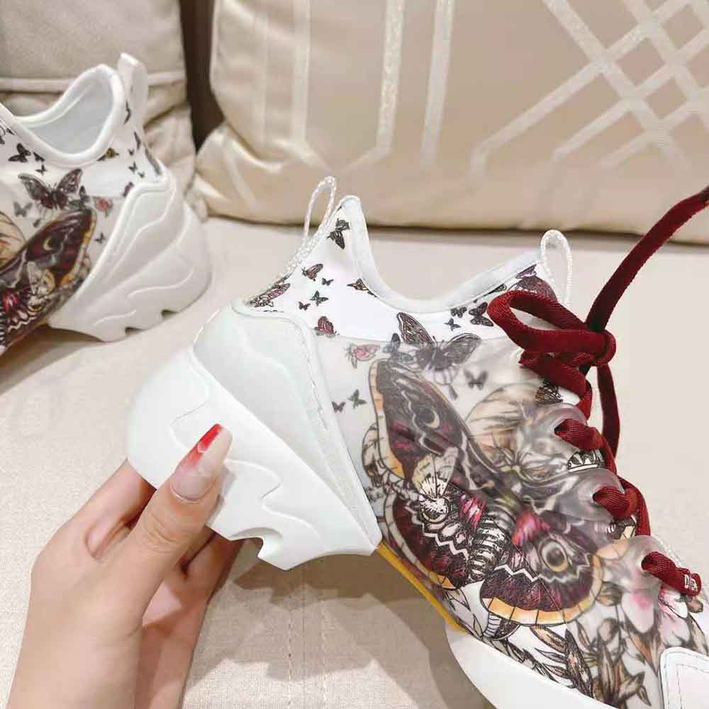 Dior Women D-Connect Sneaker White Technical Fabric and Multicolor Butterfly Motif