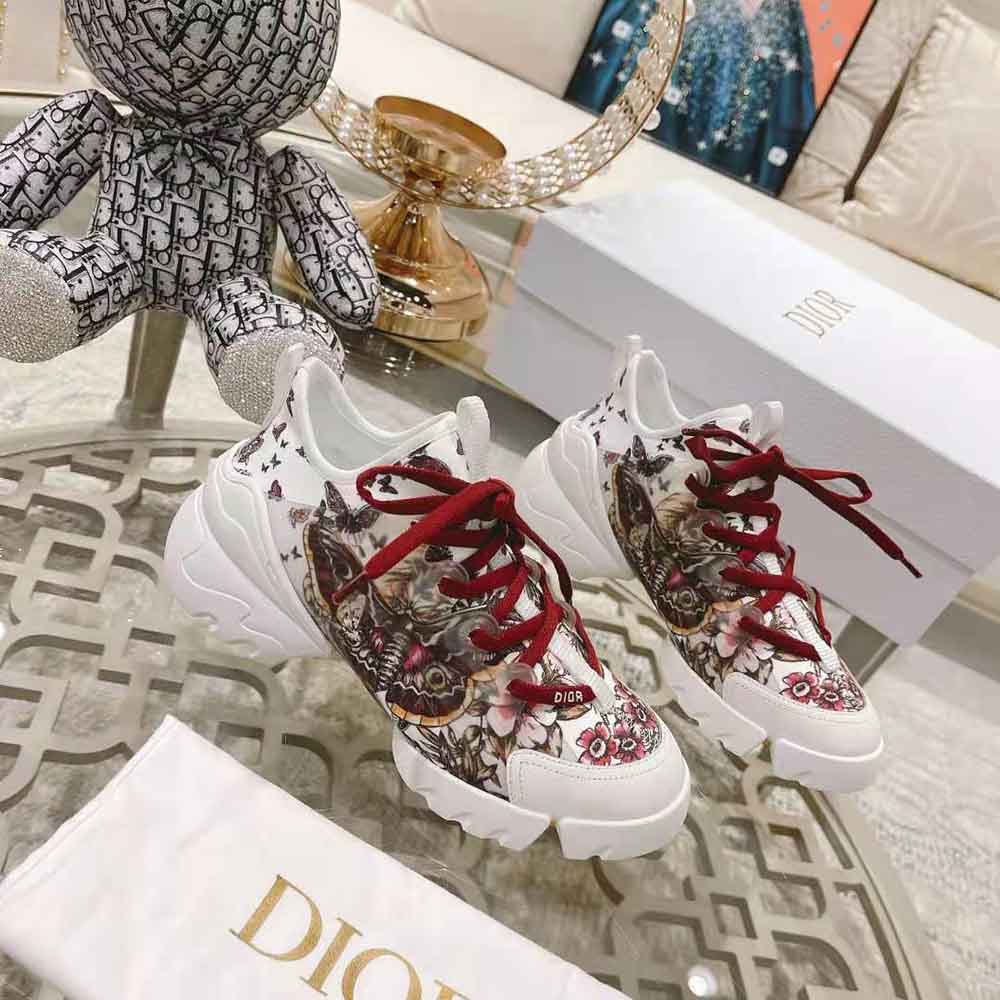 Dior Women D-Connect Sneaker White Technical Fabric and Multicolor Butterfly Motif