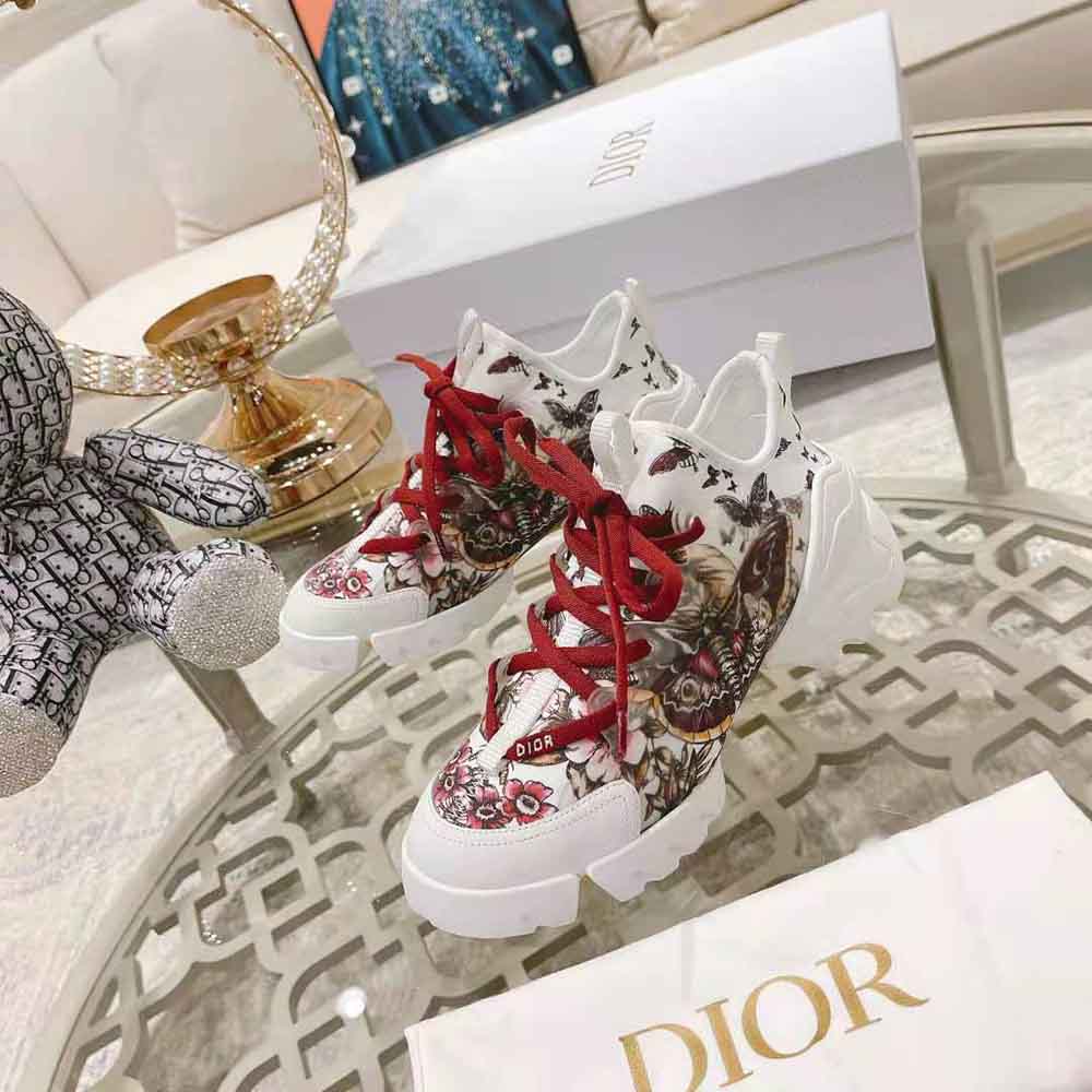 Dior Women D-Connect Sneaker White Technical Fabric and Multicolor Butterfly Motif