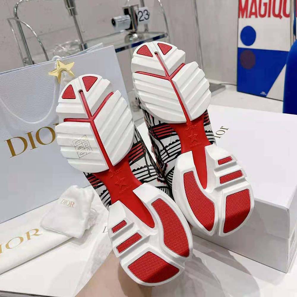Dior Women D-Connect Sneaker White Technical Fabric with Red and Black Cupidon Print