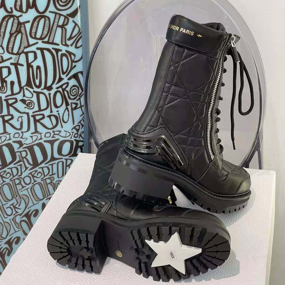 Dior Women D-Leader Ankle Boot Black Quilted Cannage Calfskin
