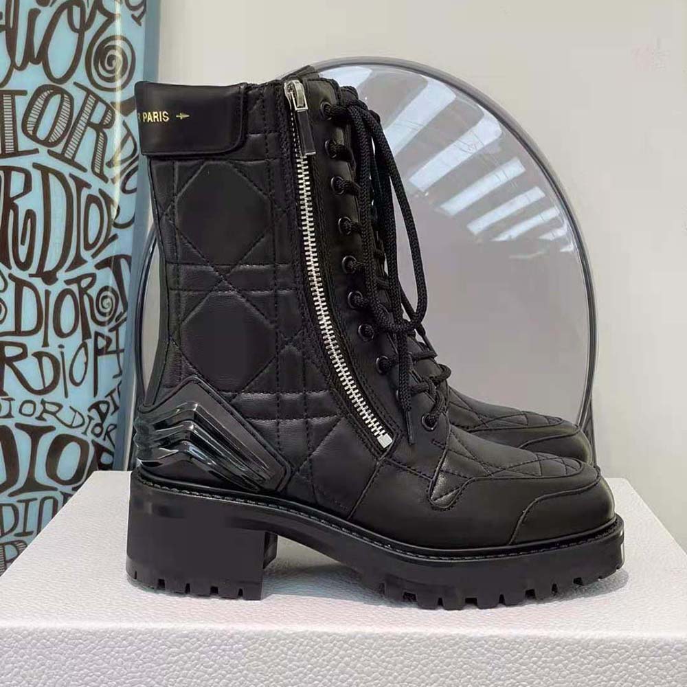 Dior Women D-Leader Ankle Boot Black Quilted Cannage Calfskin