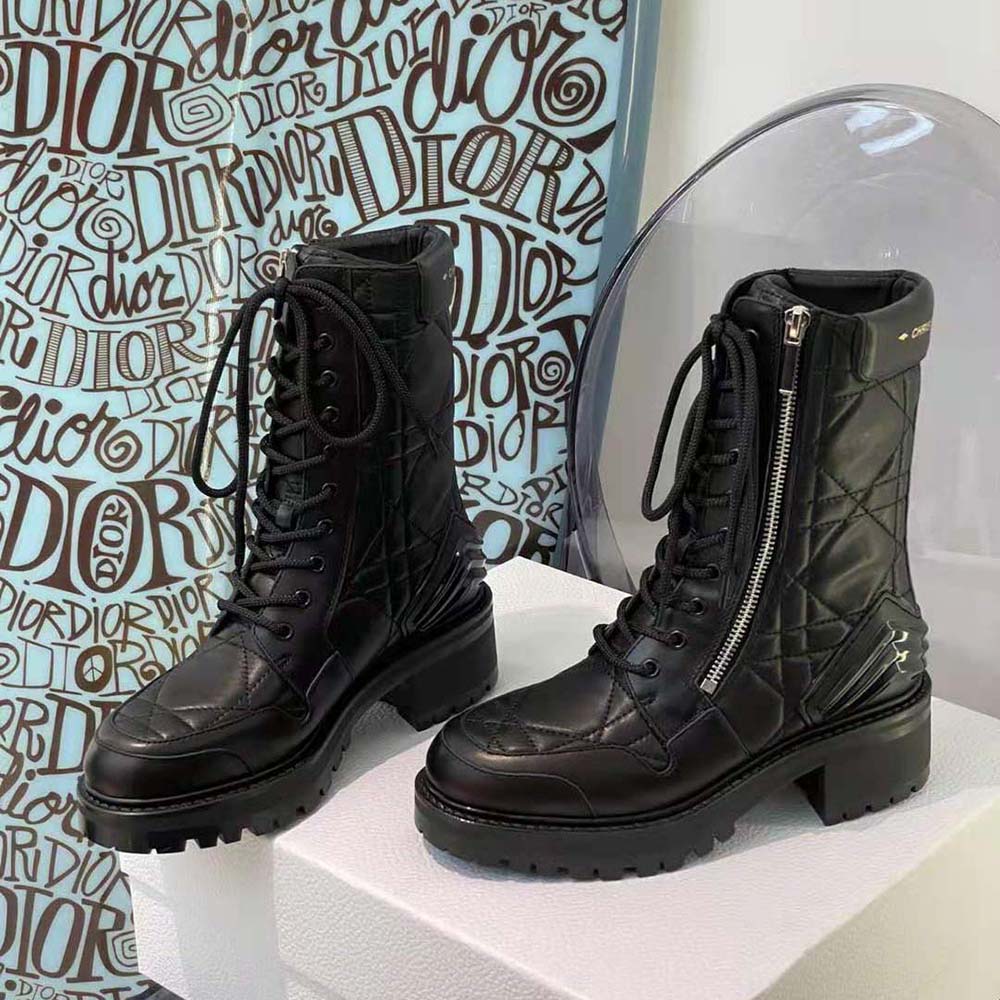 Dior Women D-Leader Ankle Boot Black Quilted Cannage Calfskin