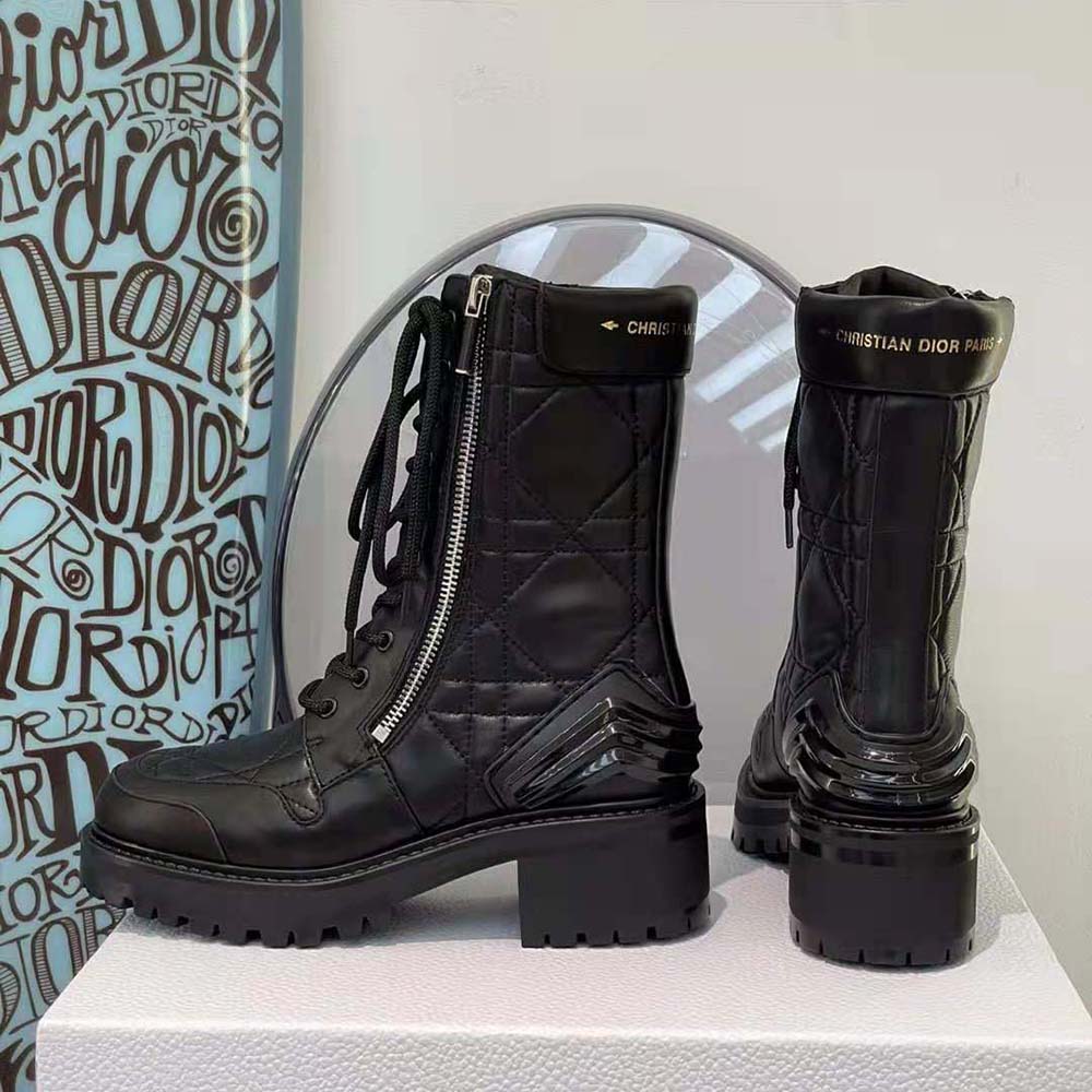 Dior Women D-Leader Ankle Boot Black Quilted Cannage Calfskin