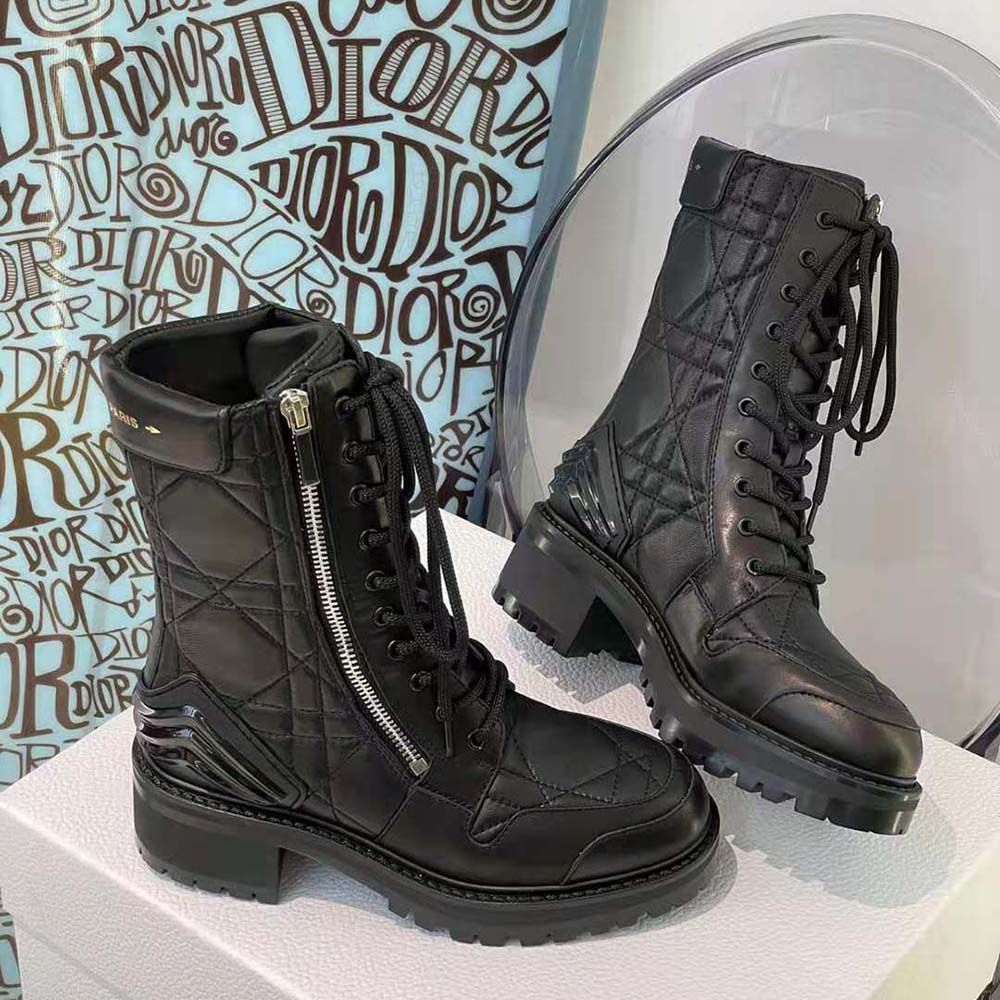 Dior Women D-Leader Ankle Boot Black Quilted Cannage Calfskin