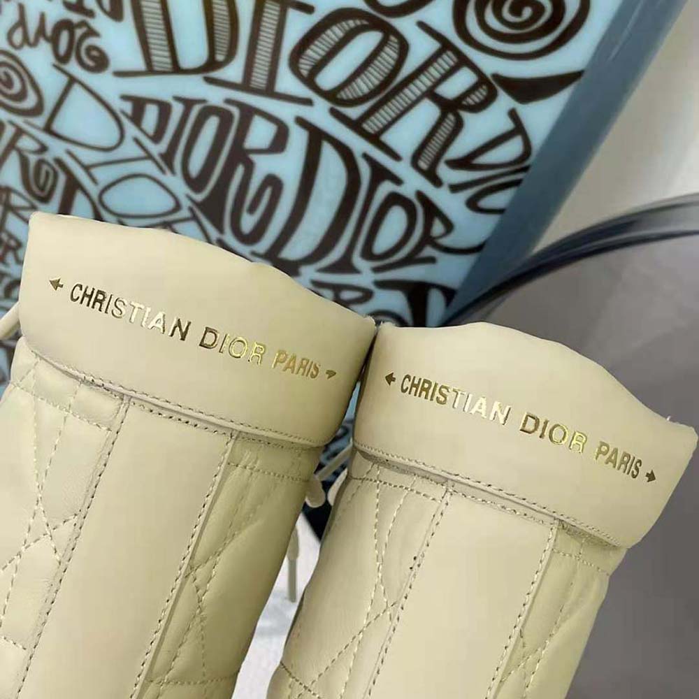 Dior Women D-Leader Ankle Boot White Quilted Cannage Calfskin