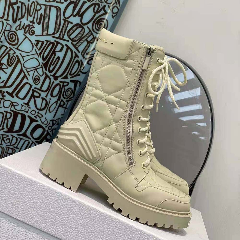 Dior Women D-Leader Ankle Boot White Quilted Cannage Calfskin