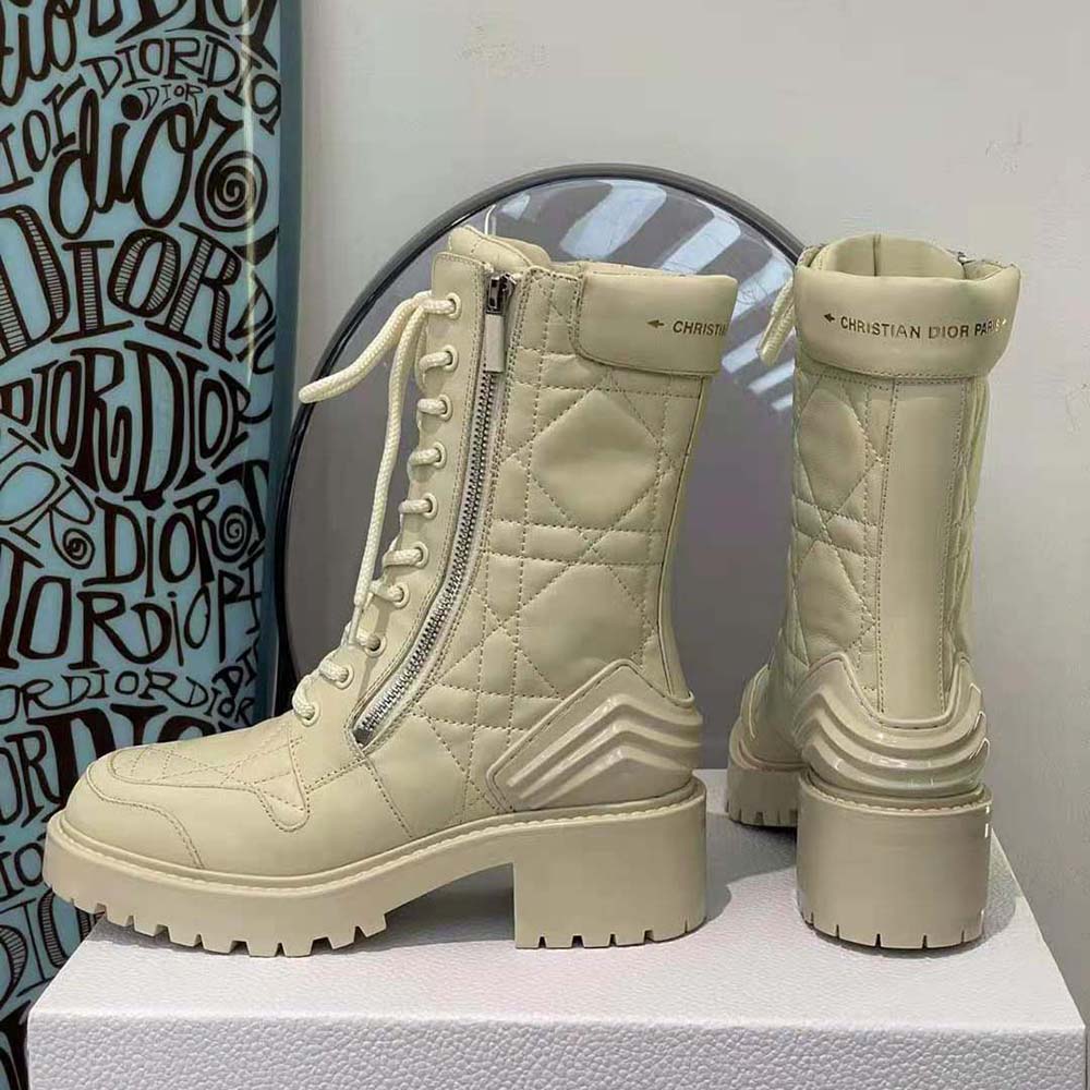 Dior Women D-Leader Ankle Boot White Quilted Cannage Calfskin