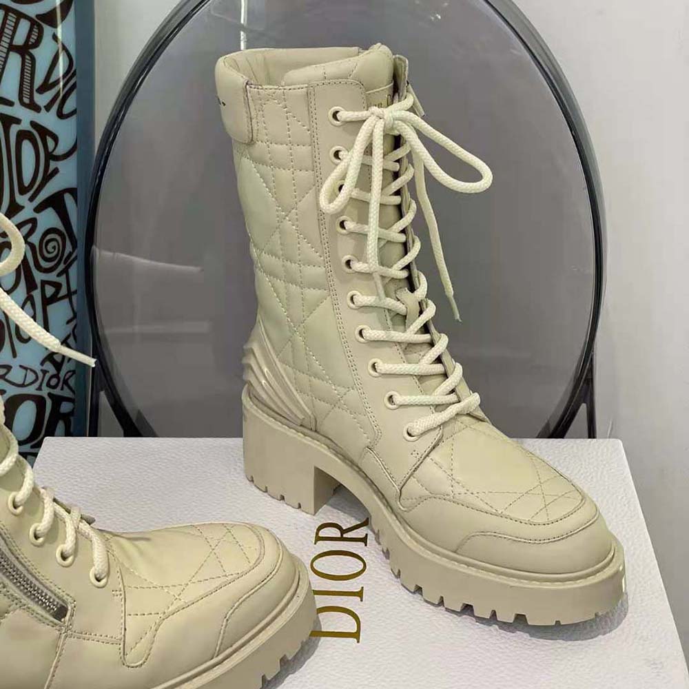 Dior Women D-Leader Ankle Boot White Quilted Cannage Calfskin