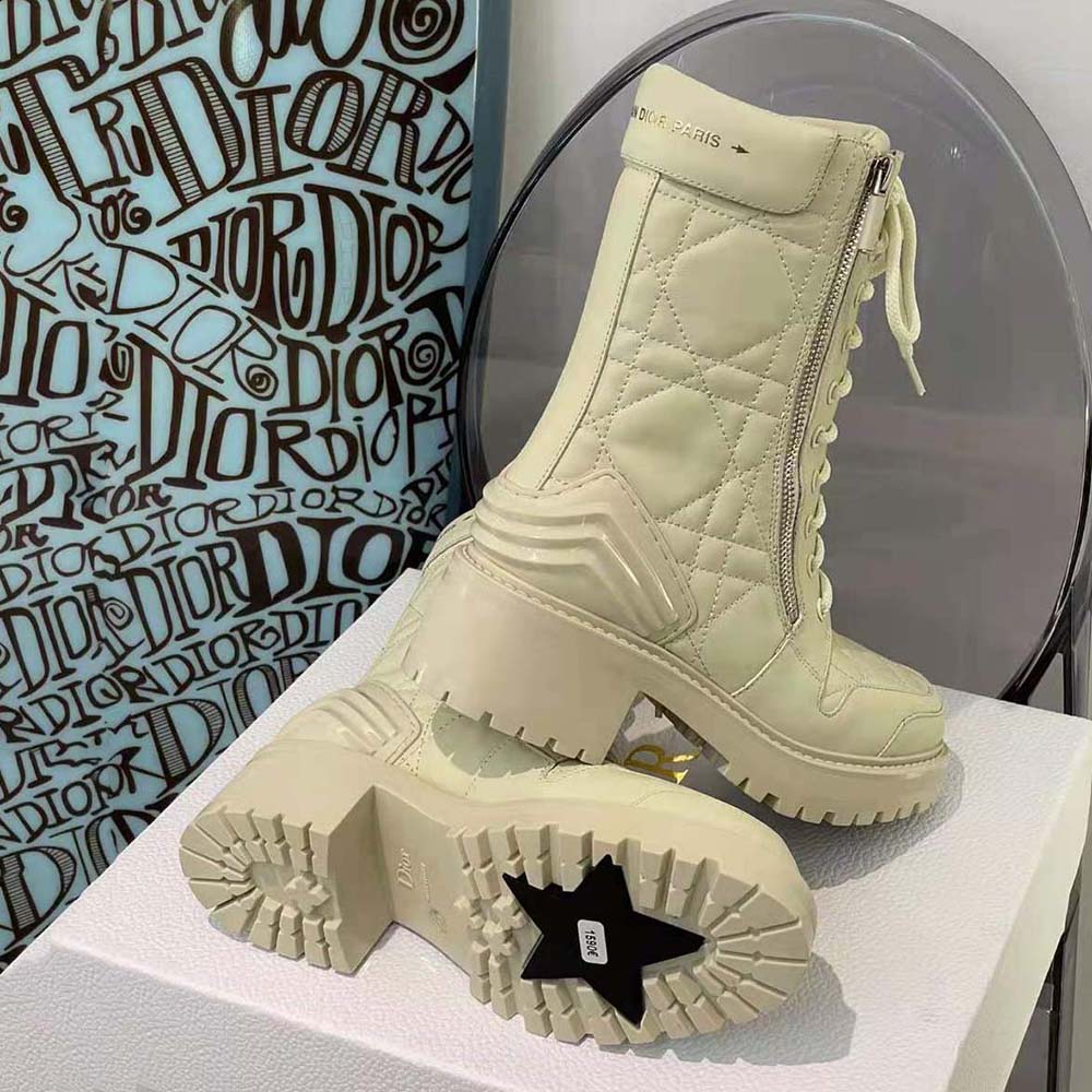 Dior Women D-Leader Ankle Boot White Quilted Cannage Calfskin