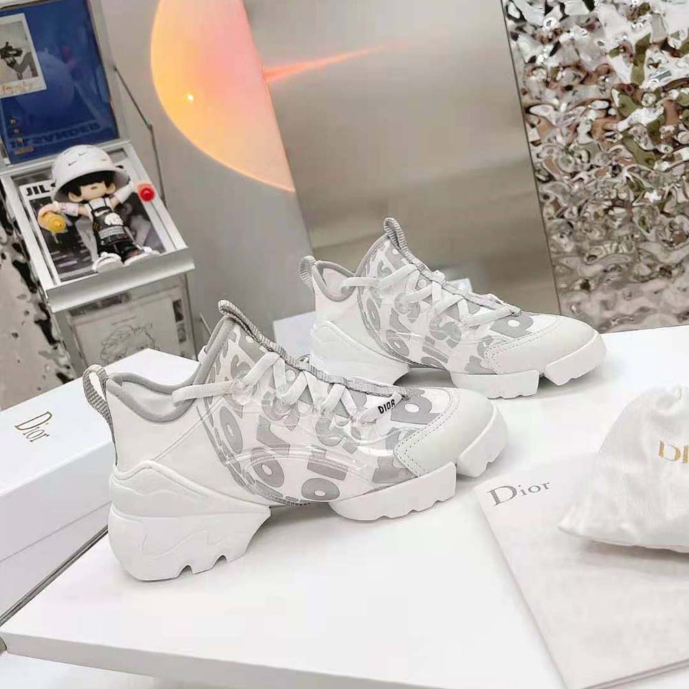 Dior Women D-connect Sneaker White Dior Spatial Printed Reflective Technical Fabric