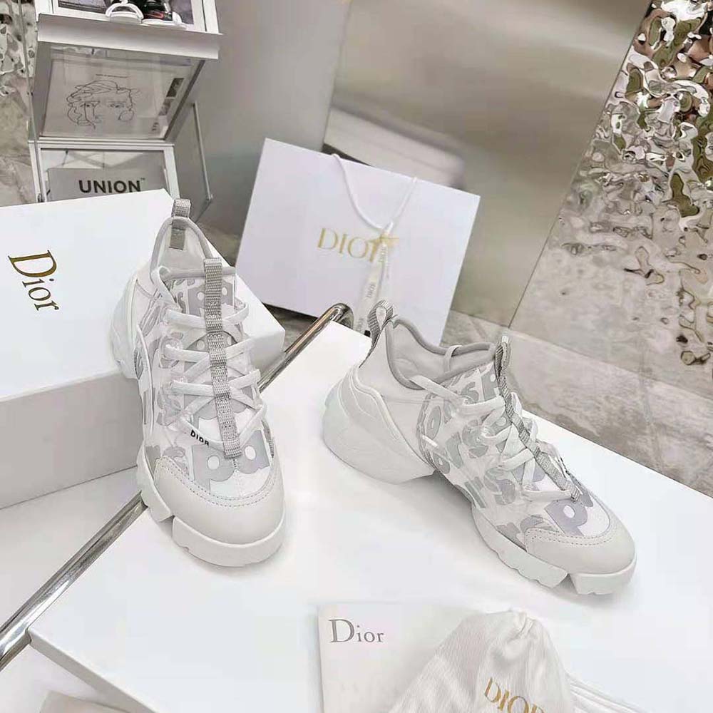 Dior Women D-connect Sneaker White Dior Spatial Printed Reflective Technical Fabric