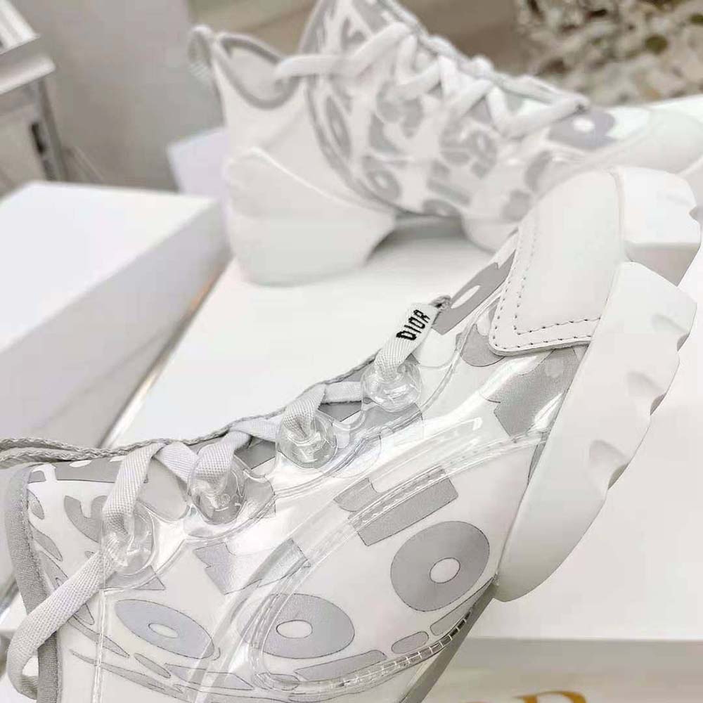 Dior Women D-connect Sneaker White Dior Spatial Printed Reflective Technical Fabric