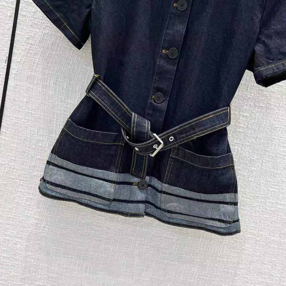 Dior Women Denim Couture Short-Sleeved Belted Jacket