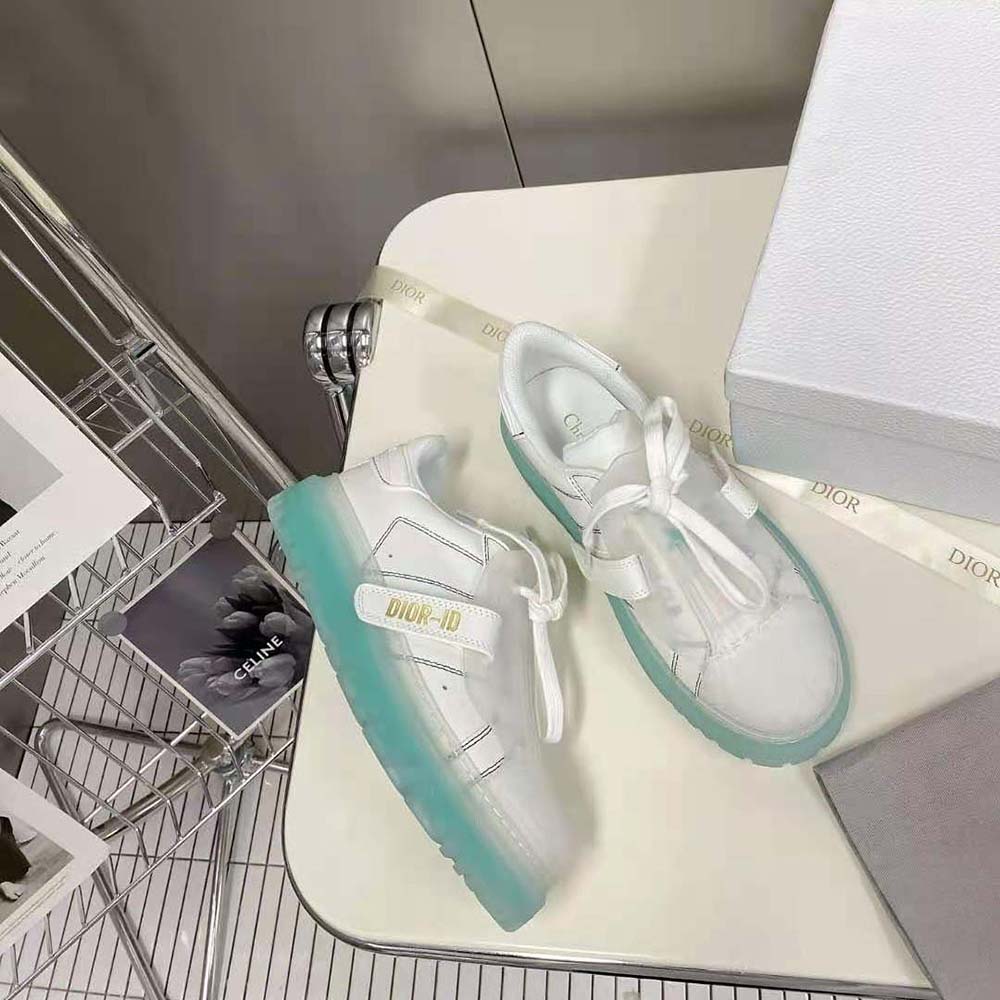 Dior Women Dior-Id Sneaker White Calfskin and Cypress Green Transparent Rubber