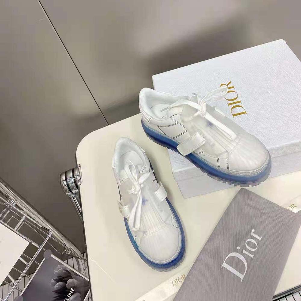 Dior Women Dior-Id Sneaker White Calfskin and Deep Blue Transparent Rubber