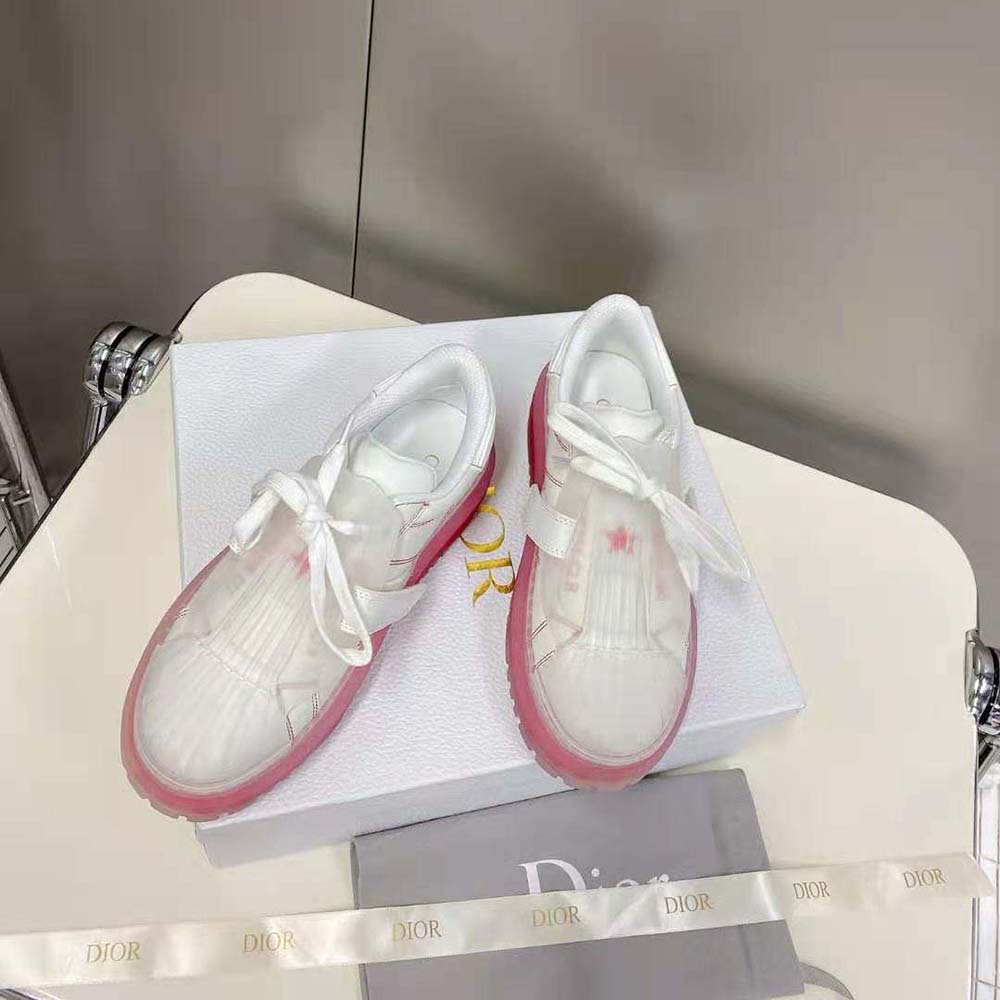Dior Women Dior-Id Sneaker White Calfskin and Transparent Red Rubber