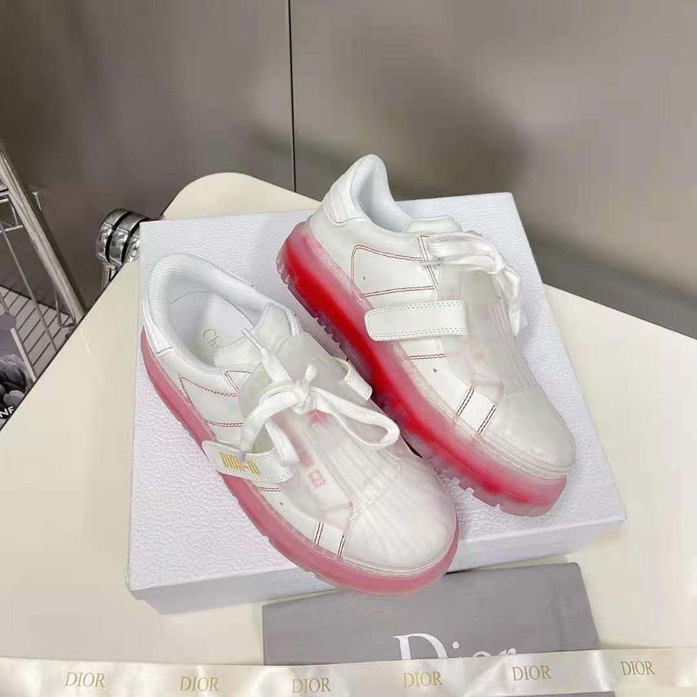 Dior Women Dior-Id Sneaker White Calfskin and Transparent Red Rubber
