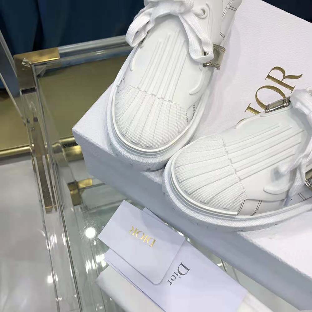 Dior Women Dior-id Sneaker White Calfskin and Gold-Tone Laminate