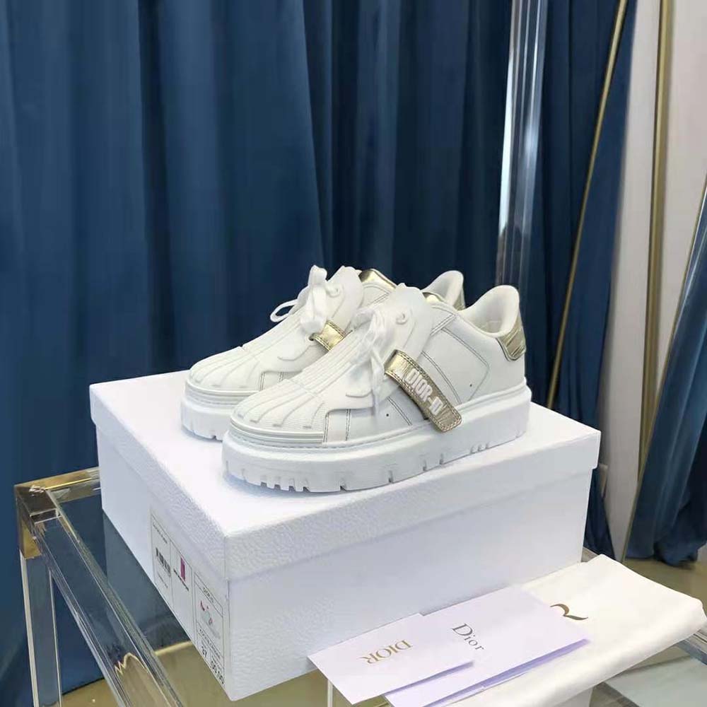 Dior Women Dior-id Sneaker White Calfskin and Gold-Tone Laminate