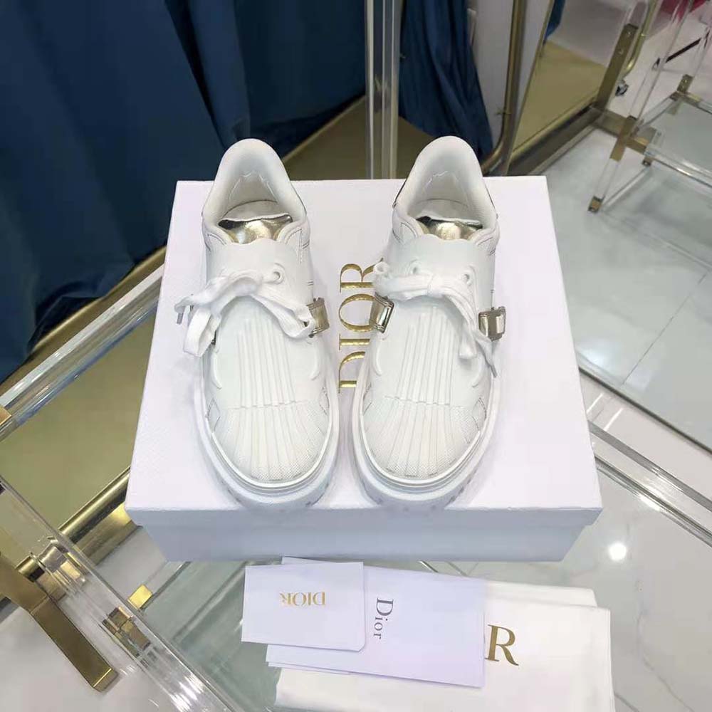 Dior Women Dior-id Sneaker White Calfskin and Gold-Tone Laminate
