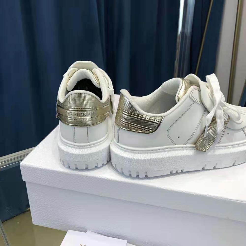Dior Women Dior-id Sneaker White Calfskin and Gold-Tone Laminate