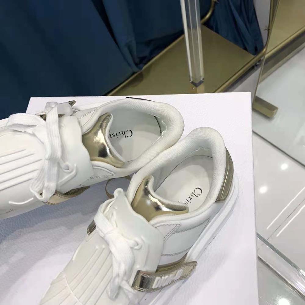 Dior Women Dior-id Sneaker White Calfskin and Gold-Tone Laminate