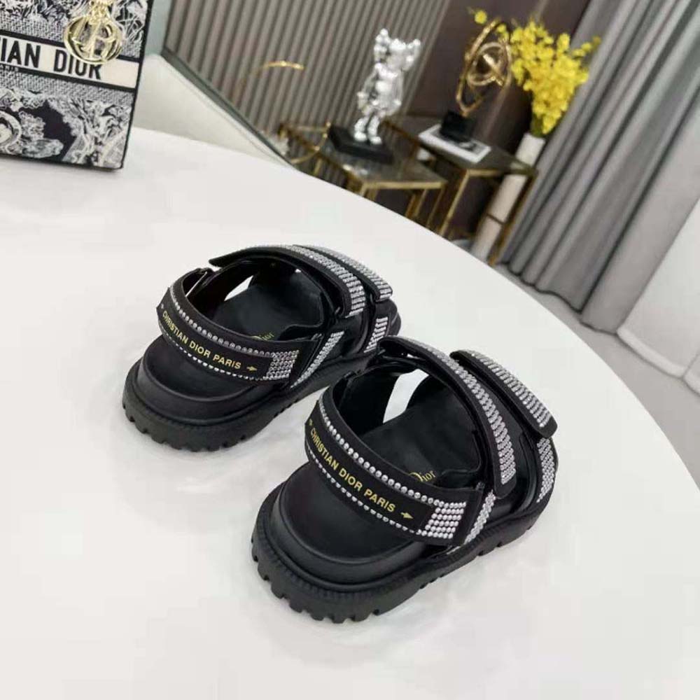 Dior Women Dioract Sandal Black Technical Fabric and White Resin Pearls