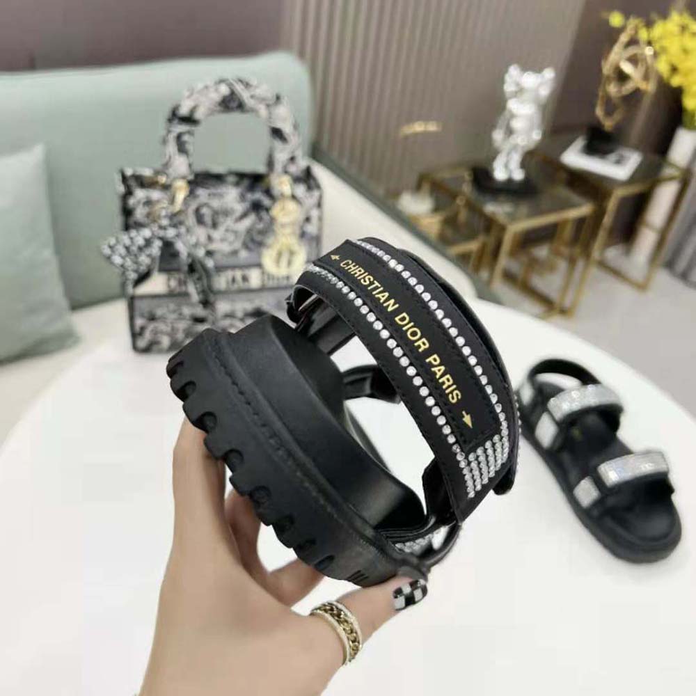 Dior Women Dioract Sandal Black Technical Fabric and White Resin Pearls