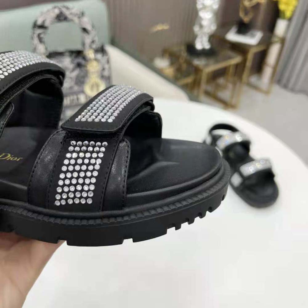 Dior Women Dioract Sandal Black Technical Fabric and White Resin Pearls