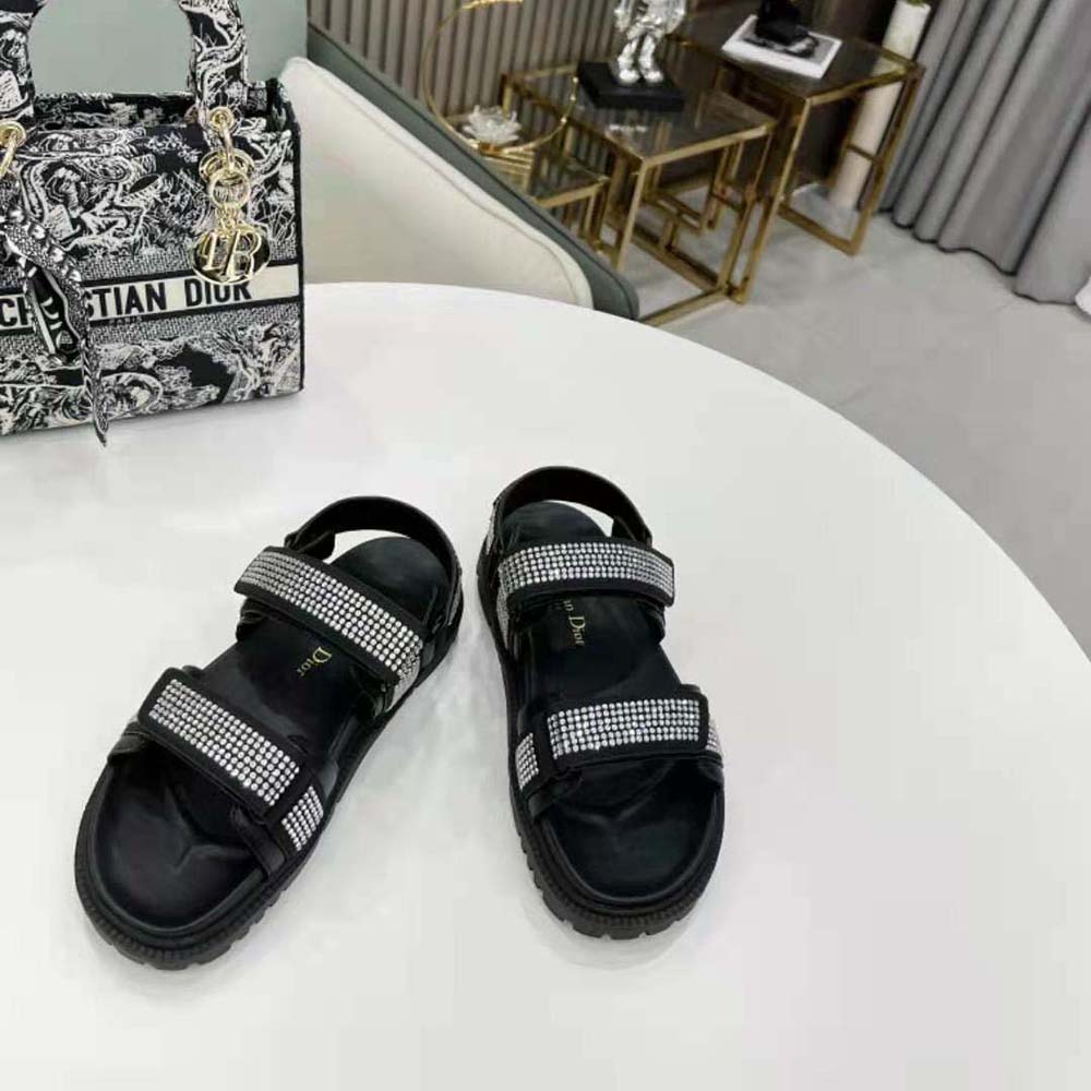 Dior Women Dioract Sandal Black Technical Fabric and White Resin Pearls