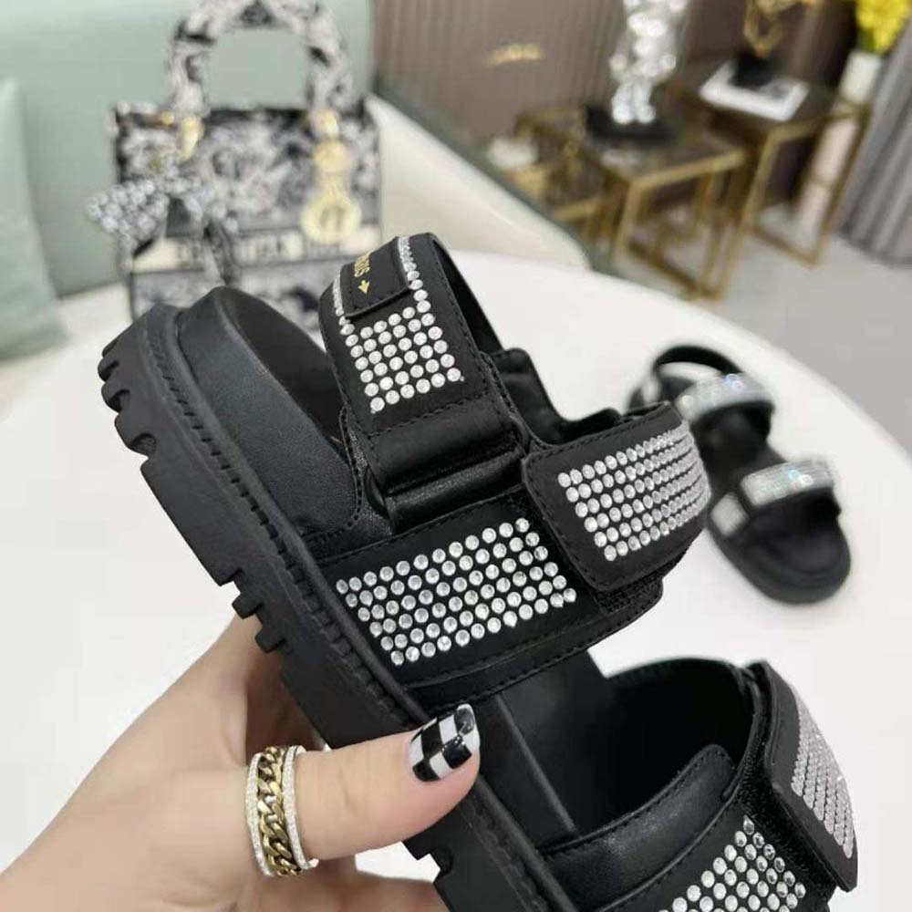 Dior Women Dioract Sandal Black Technical Fabric and White Resin Pearls