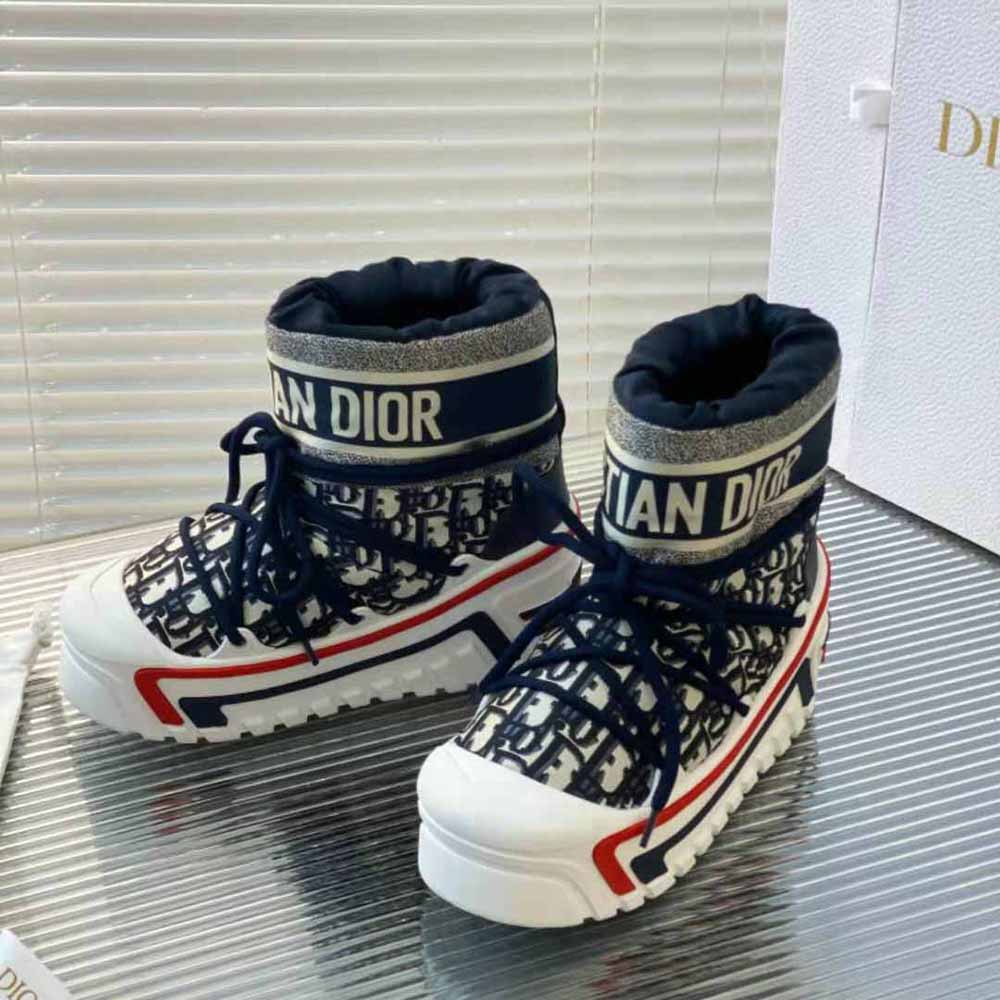 Dior Women Dioralps Snow Ankle Boot Deep Blue Dior Oblique Shiny Nylon