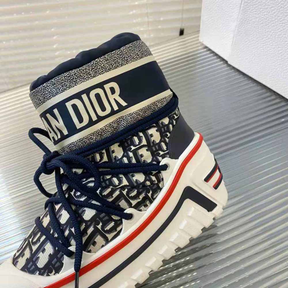 Dior Women Dioralps Snow Ankle Boot Deep Blue Dior Oblique Shiny Nylon