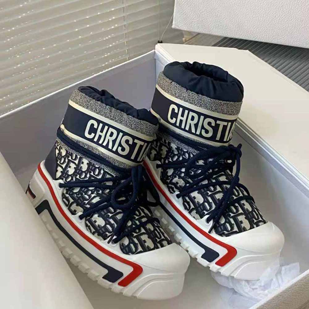 Dior Women Dioralps Snow Ankle Boot Deep Blue Dior Oblique Shiny Nylon