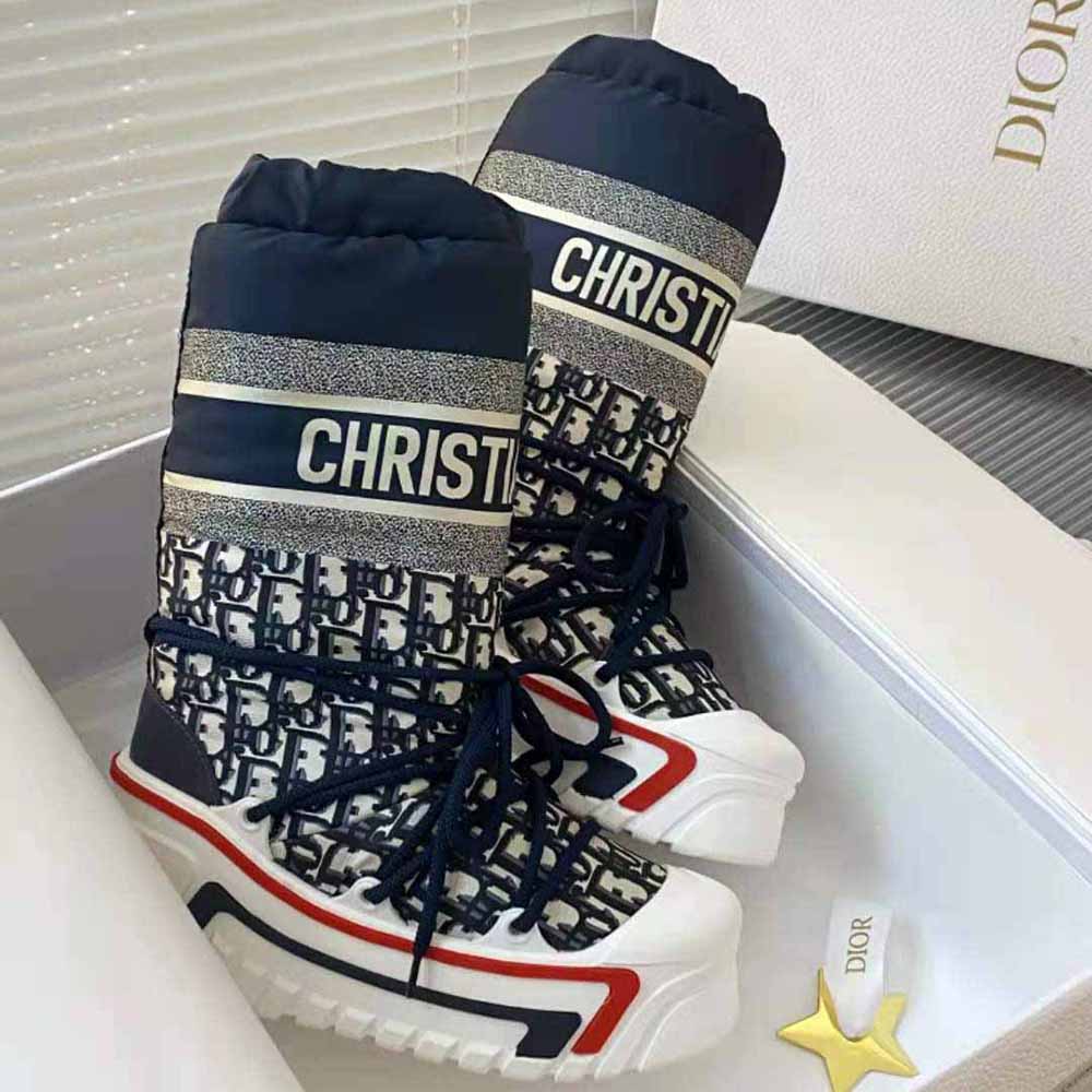 Dior Women Dioralps Snow Boot Deep Blue Dior Oblique Shiny Nylon