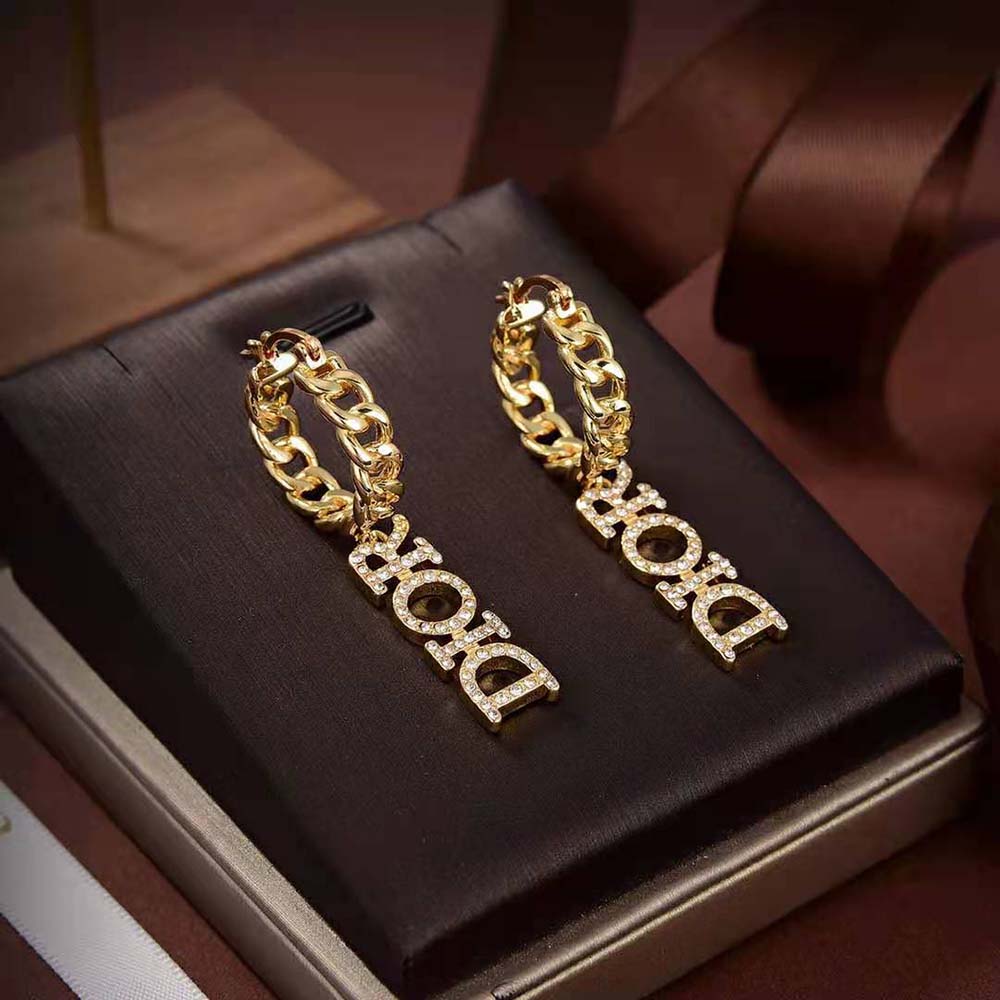 Dior Women Dio(r)evolution Earrings Gold-Finish Metal and White Crystals