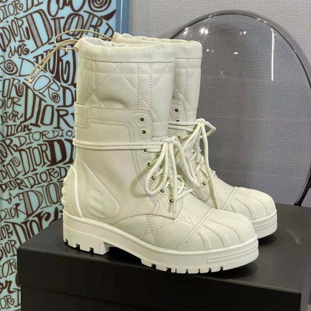 Dior Women Dioriron Ankle Boot White Quilted Cannage Calfskin