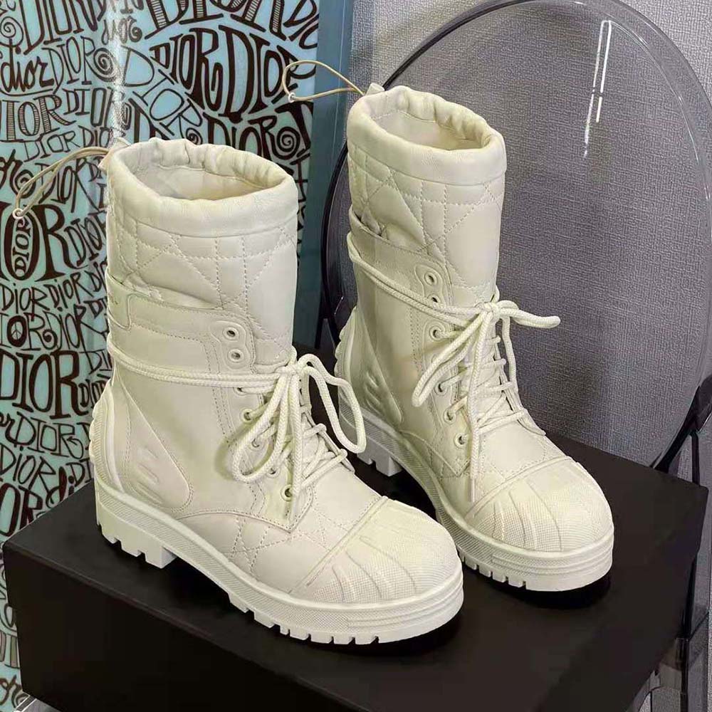 Dior Women Dioriron Ankle Boot White Quilted Cannage Calfskin