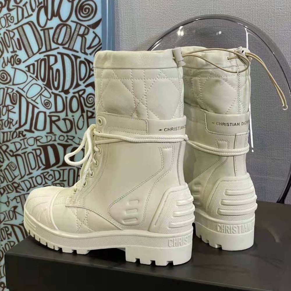 Dior Women Dioriron Ankle Boot White Quilted Cannage Calfskin