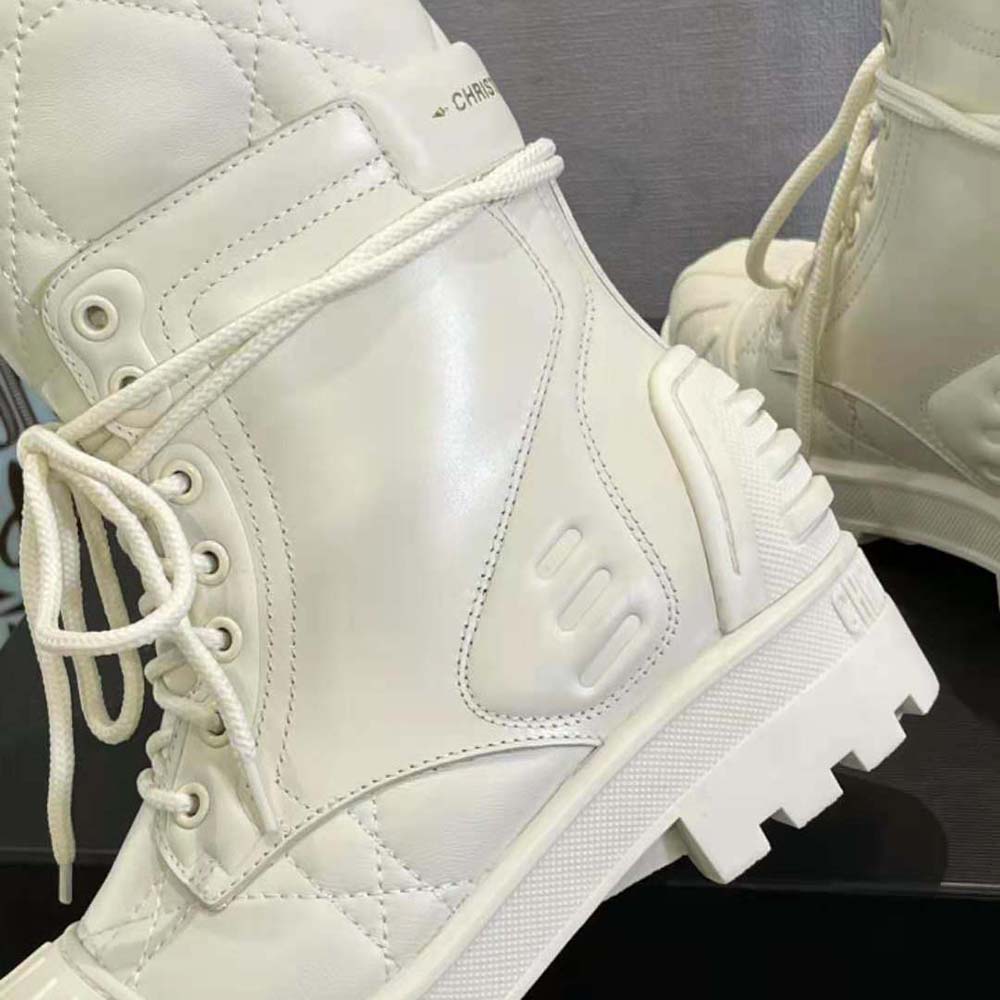 Dior Women Dioriron Ankle Boot White Quilted Cannage Calfskin